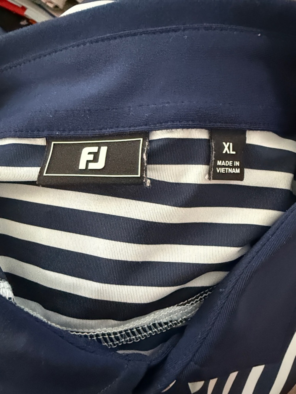 FootJoy Navy and White Horizontal Stripe Golf Polo - Picture 2 of 4